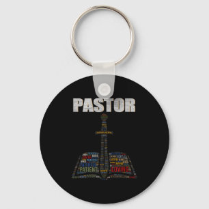Christlicher Pfarrer Wortwolke Kirche Pastor Schät Schlüsselanhänger