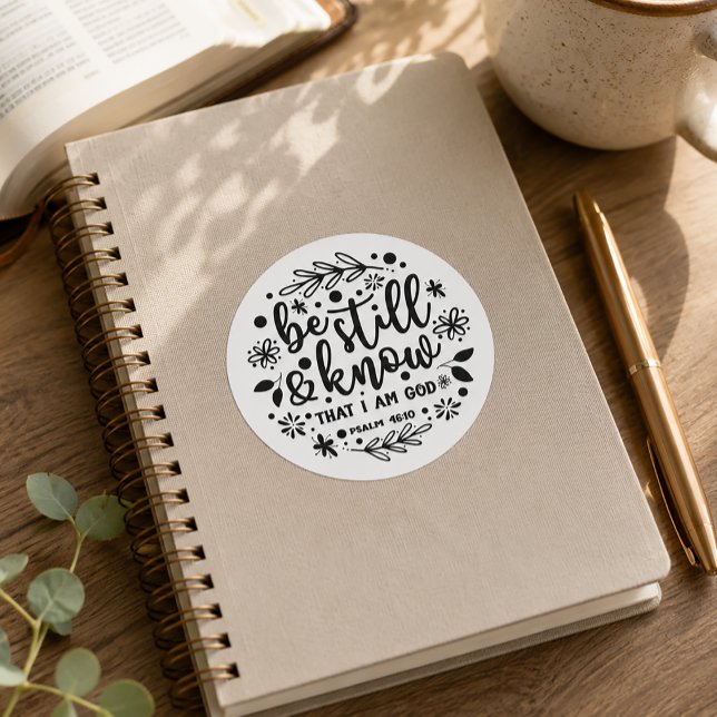 Christlicher Psalm 46 immer noch Runder Aufkleber (Large Be Still Christian Scripture Sticker)