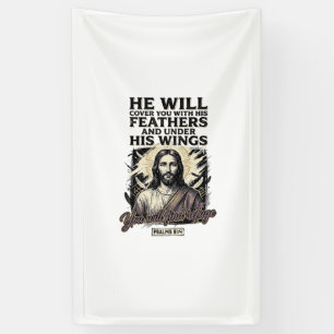 Christlicher Psalm 91_4 Jesus Vintage Gravur Shirt Banner