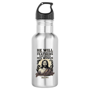 Christlicher Psalm 91_4 Jesus Vintage Gravur Shirt Edelstahlflasche
