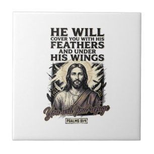 Christlicher Psalm 91_4 Jesus Vintage Gravur Shirt Fliese