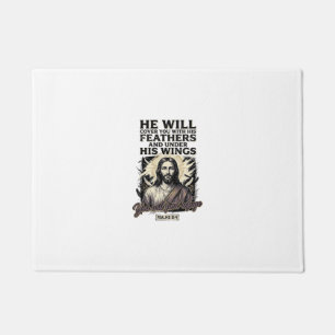 Christlicher Psalm 91_4 Jesus Vintage Gravur Shirt Fußmatte