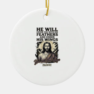 Christlicher Psalm 91_4 Jesus Vintage Gravur Shirt Keramik Ornament