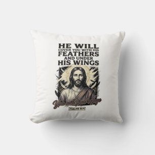Christlicher Psalm 91_4 Jesus Vintage Gravur Shirt Kissen
