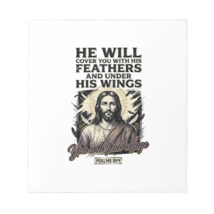 Christlicher Psalm 91_4 Jesus Vintage Gravur Shirt Notizblock