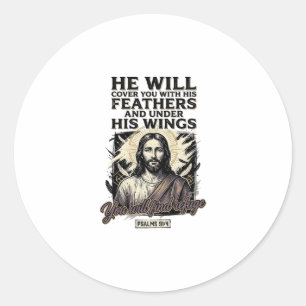 Christlicher Psalm 91_4 Jesus Vintage Gravur Shirt Runder Aufkleber