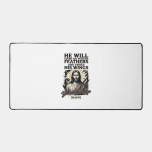 Christlicher Psalm 91_4 Jesus Vintage Gravur Shirt Schreibtischunterlage