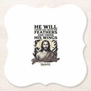 Christlicher Psalm 91_4 Jesus Vintage Gravur Shirt Untersetzer