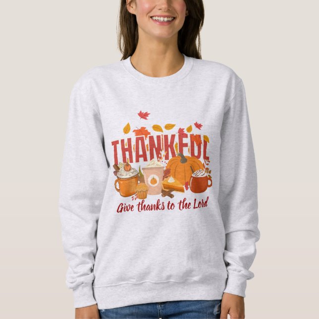 Christlicher Pumpkin THANKFUL Erntedank Sweatshirt (Vorderseite)