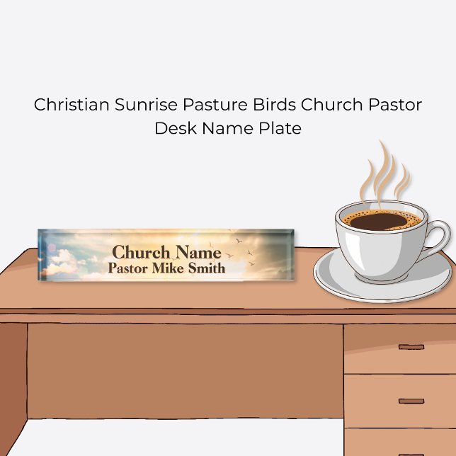 Christlicher Sonnenaufgangsweide Vogelkirchenpaste Namensplakette (Christian Sunrise Pasture Birds Church Pastor Desk Name Plate)