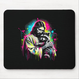Christlicher Waschbärenliebhaber Müll haltender Go Mousepad