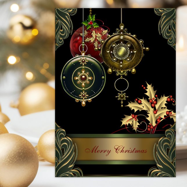 Christlicher Weihnachtsfeiertag Feiertagskarte (Elegant black and gold Christmas card with scripture verses on gold interior.)