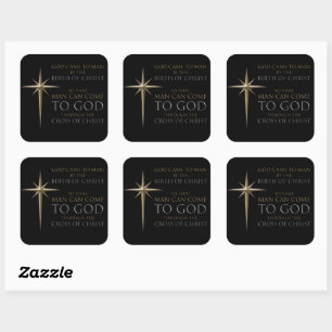 Christlicher Weihnachtsstar Geburt und Kreuz Quadratischer Aufkleber