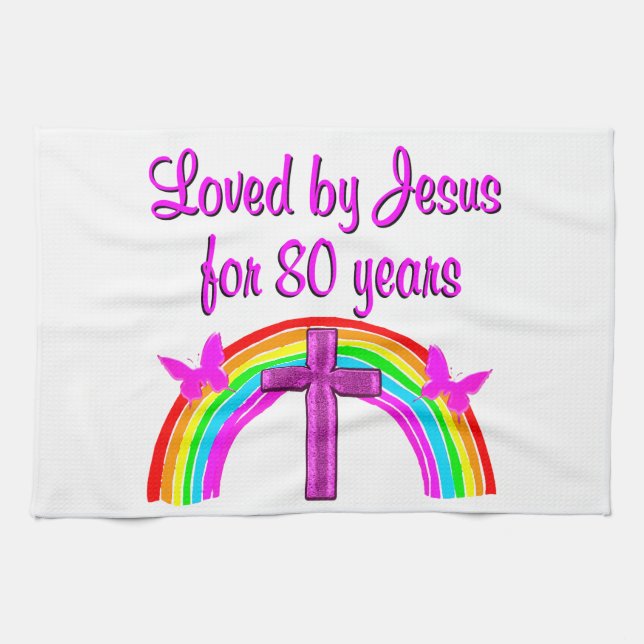 CHRISTLICHES 80. GEBURTSTAG RAINBOW-DESIGN HANDTUCH (Horizontal)