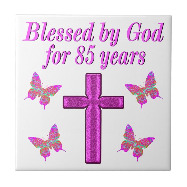 CHRISTLICHES 85. GEBURTSTAGES PINK CROSS DESIGN FLIESE (Vorderseite)