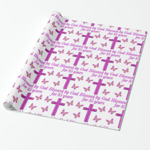 CHRISTLICHES 85. GEBURTSTAGES PINK CROSS DESIGN GESCHENKPAPIER