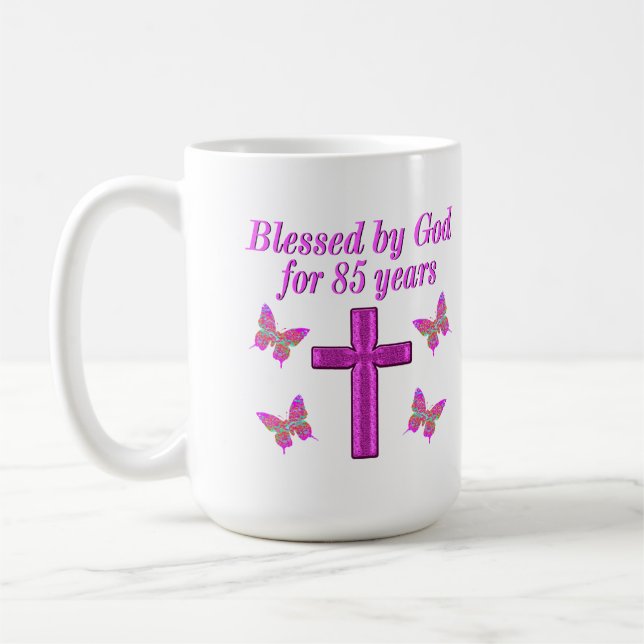 CHRISTLICHES 85. GEBURTSTAGES PINK CROSS DESIGN KAFFEETASSE (Links)