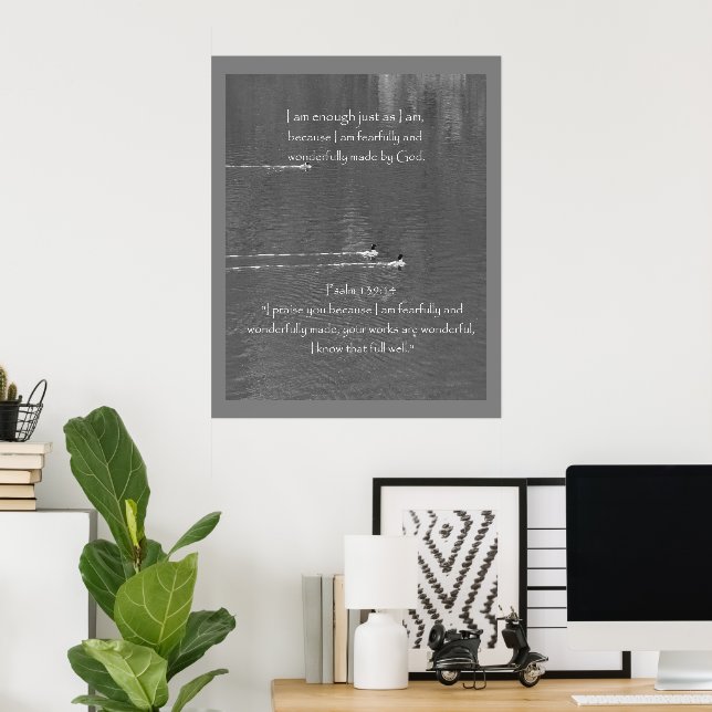 Christliches Affirmationsangebot und entsprechende Poster (Heimbüro)