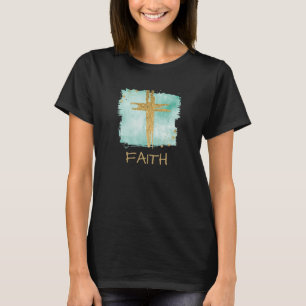 *~* Christliches AQUA Cross + Gold Glitzer FAITH T-Shirt