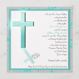 Christliches Aqua und Gray Square Hochzeit Einladu Einladung