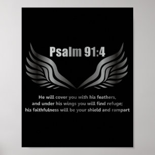 Christliches Bibelvers-Zitat Psalm 91 4 Design auf Poster