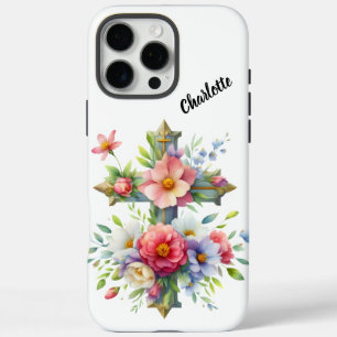 Christliches Blaues Kreuz durch blühende Blume iPhone 16 Pro Max Hülle