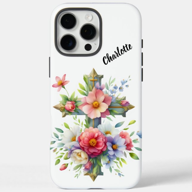 Christliches Blaues Kreuz durch blühende Blume Case-Mate iPhone Hülle (Rückseite)