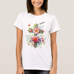 Christliches Blaues Kreuz durch blühende Blume T-Shirt