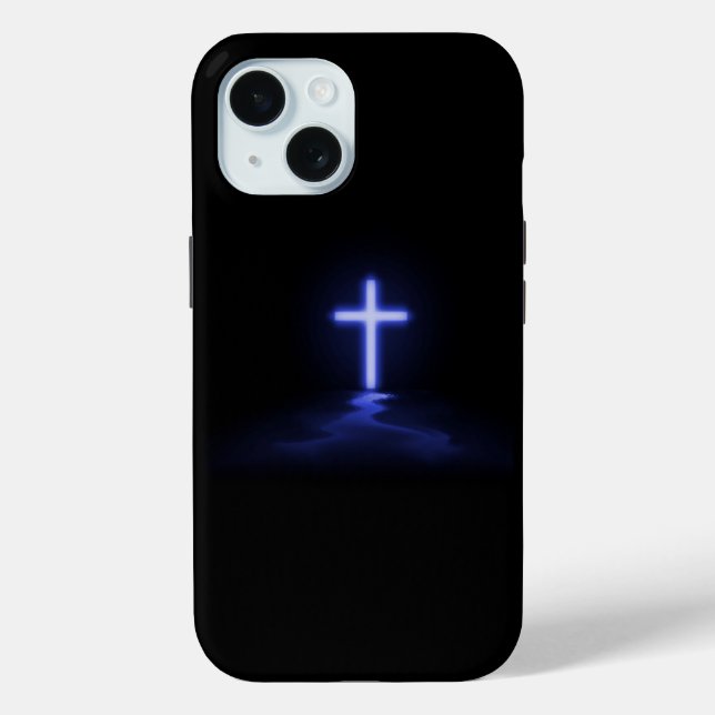 Christliches blaues Kreuz im Nebel Case-Mate iPhone Hülle (Rückseite)