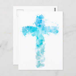 Christliches blaues Wasserfarbkreuz Postkarte
