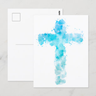 Christliches blaues Wasserfarbkreuz Postkarte
