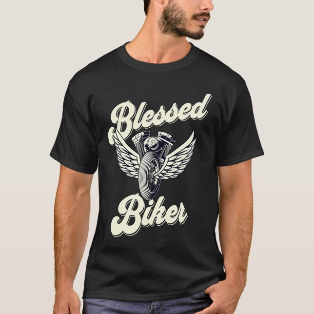 Christliches BLESSED BIKER Motorrad T-Shirt (Vorderseite)