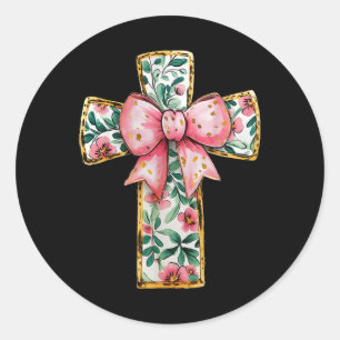 Christliches Blumenkochett Bow Pink Religiös Runder Aufkleber