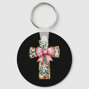 Christliches Blumenkochett Bow Pink Religiös Schlüsselanhänger