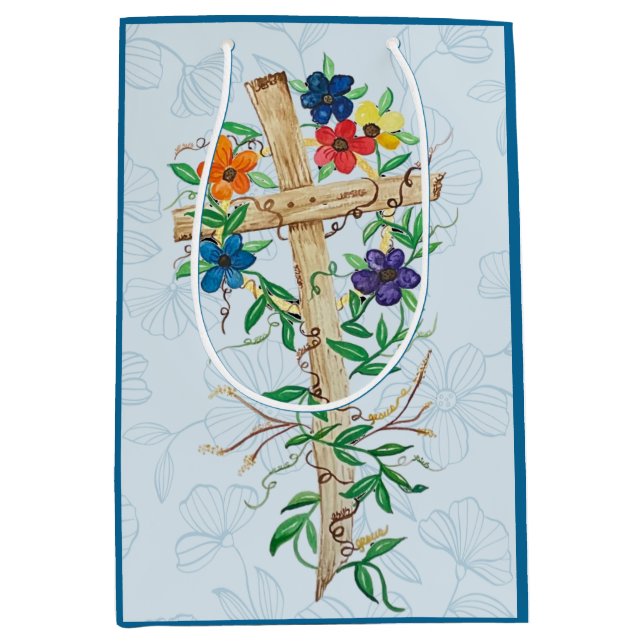 Christliches Blumenkreuz Mittlere Geschenktüte (Vorderseite)