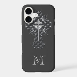 Christliches Chromkreuz graues Monogramm