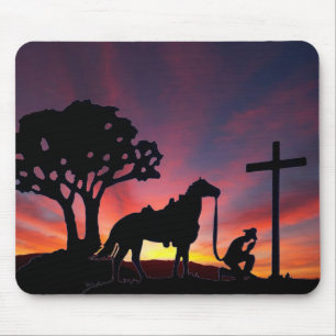 Christliches Cowboypferd, das am Mousepad