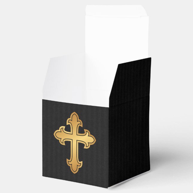 Christliches Cross Fleury Gold auf Black Geschenkschachtel (Geöffnet)