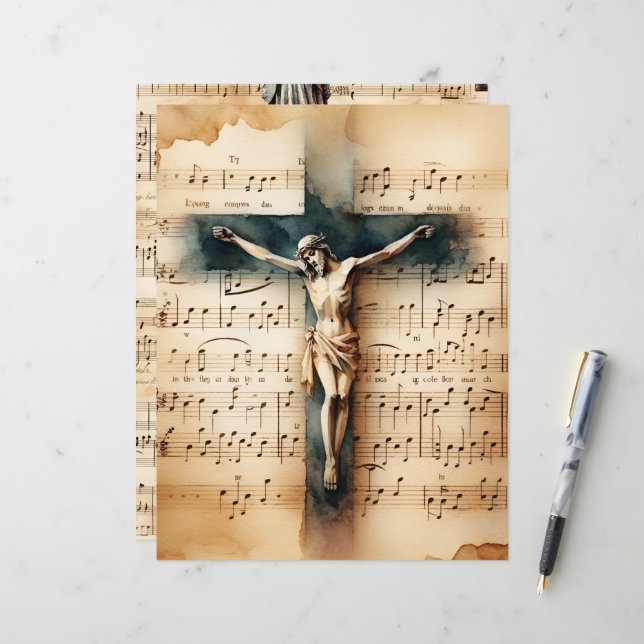 Christliches Crucifix Vintag Scrapbook (Vorderseite/Rückseite Beispiel)