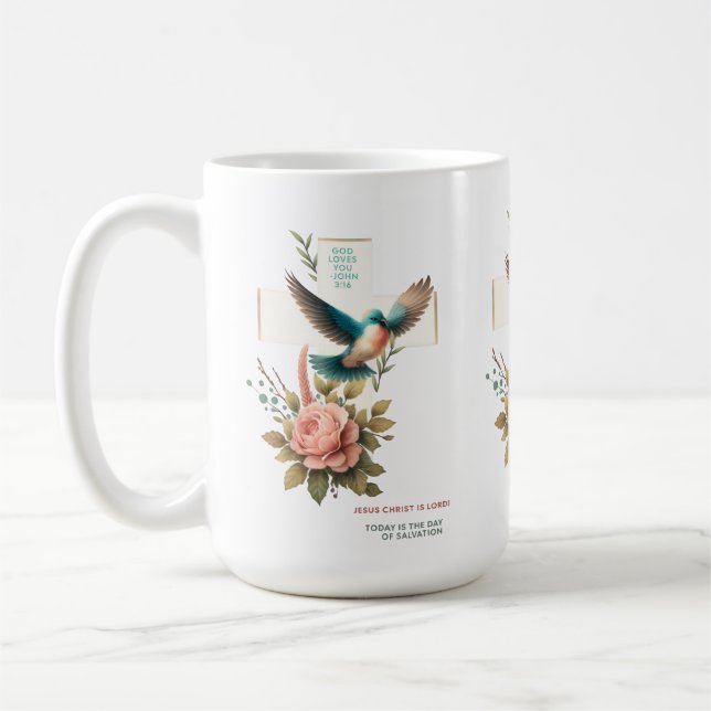 Christliches Design mit Cross und Bird Kaffeetasse (Links)