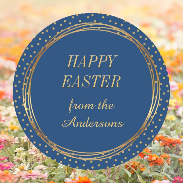 Christliches, elegantes Gold Polka Dots Happy Oast Runder Aufkleber (Christian Catholic Elegant Blue Gold Polka Dots Happy Easter Classic Round Sticker)