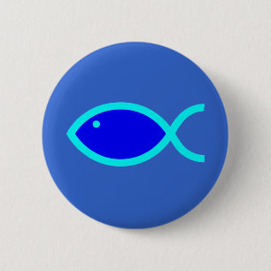 Christliches Fisch-Symbol - LOUD! Blau und Aqua Button