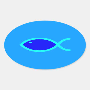 Christliches Fisch-Symbol - LOUD! Blau und Aqua Ovaler Aufkleber