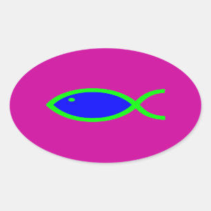 Christliches Fisch-Symbol - LOUD! Blau und Grün Ovaler Aufkleber