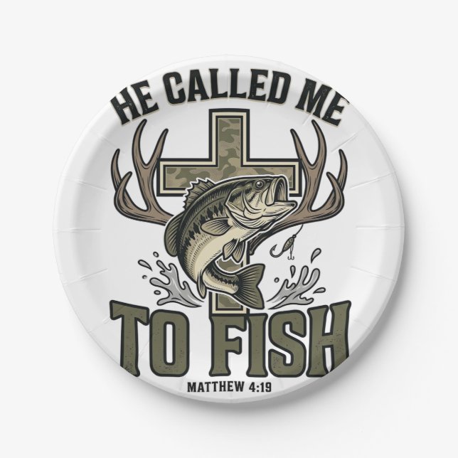 Christliches Fischdesign Er rief mich zum Fischen Pappteller (Vorderseite)