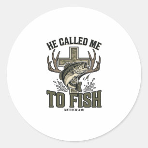 Christliches Fischdesign Er rief mich zum Fischen Runder Aufkleber