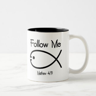 Christliches Fischsymbol - Folgen Sie mir Kaffee-T Zweifarbige Tasse