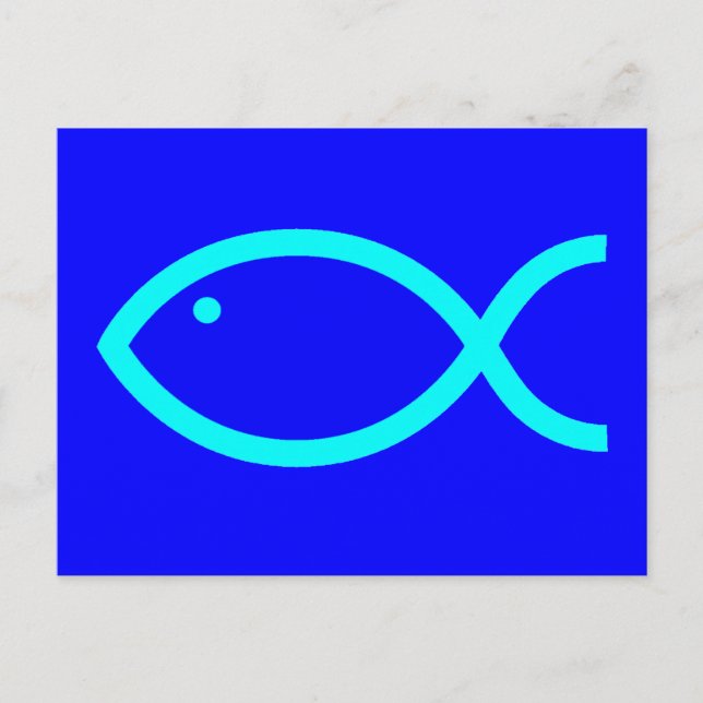 Christliches Fischsymbol - LOUD! Blau und Aqua Postkarte (Vorderseite)