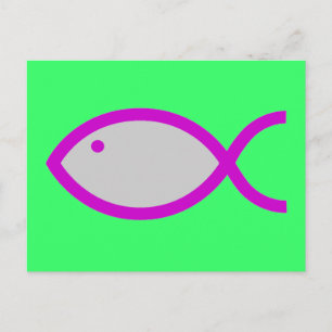 Christliches Fischsymbol - LOUD! Grau und Rosa Postkarte