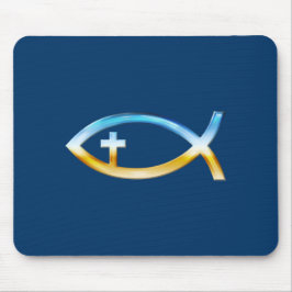 Christliches Fischsymbol mit Crucifix - Sky & Grou Mousepad